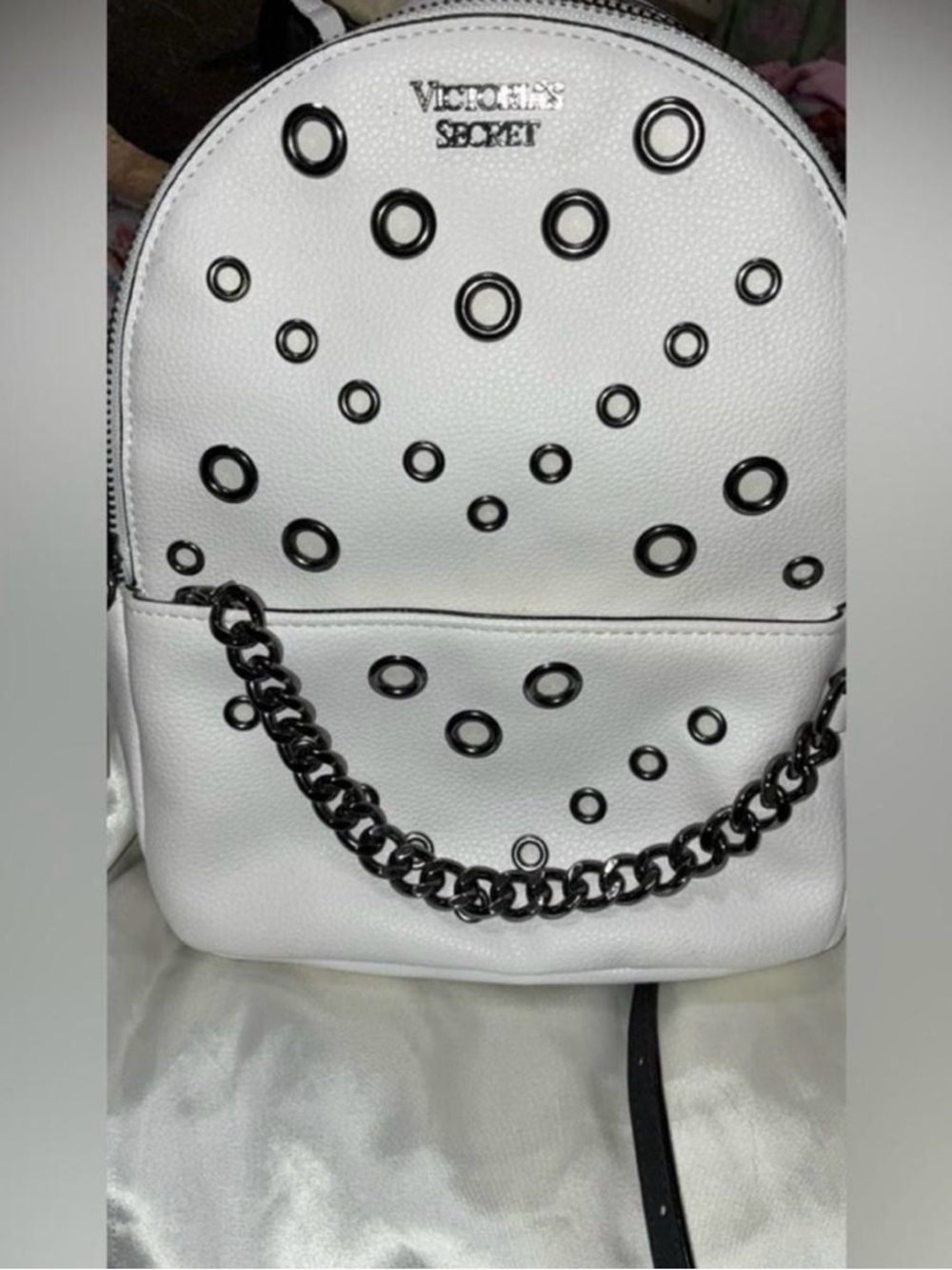 Victoria's Secret White Backpack with Black Grommet Detail